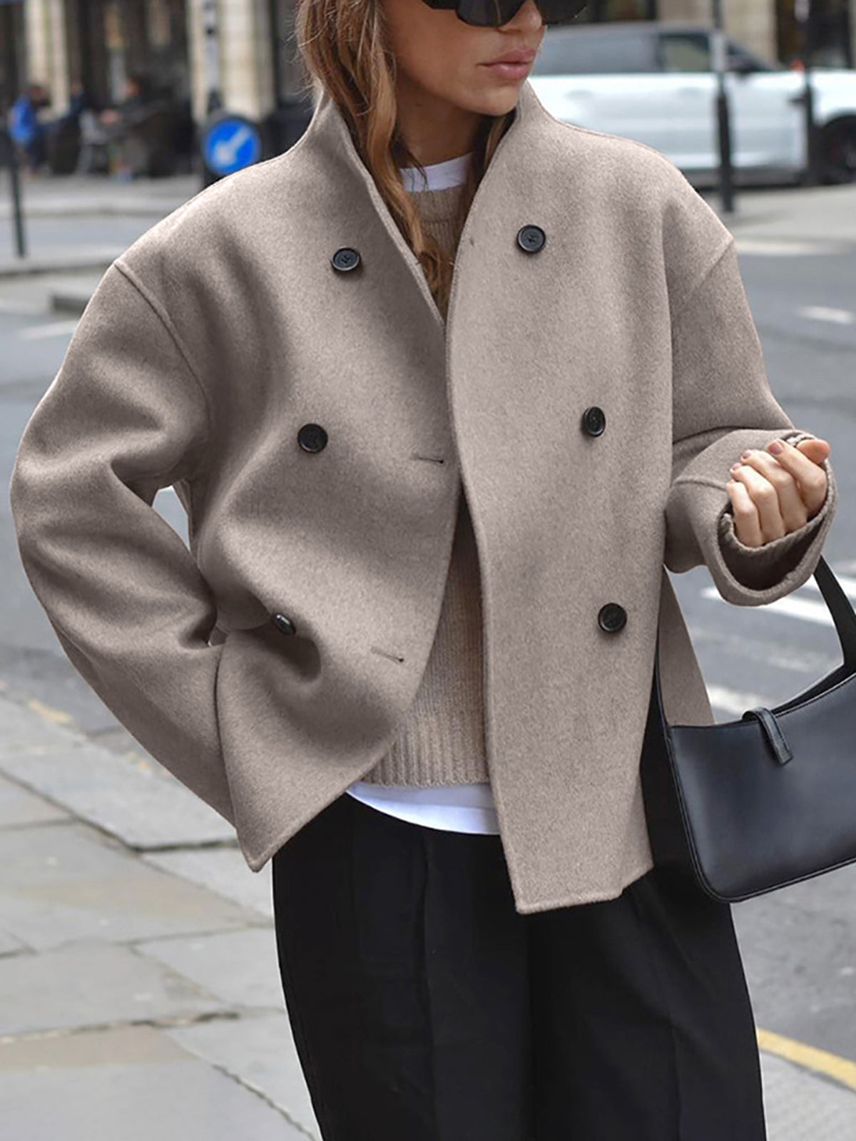 Helvano | Kurze Wolljacke mit Stehkragen für Damen in Beige