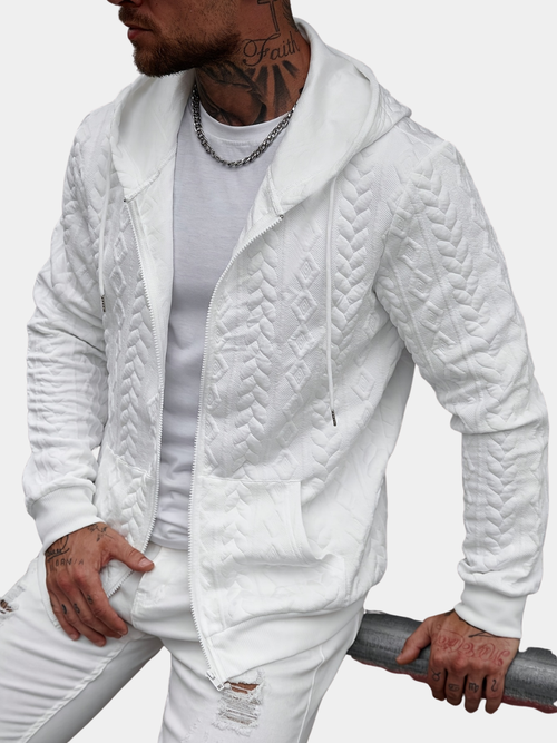 Helvano | Herren Strick-Hoodie mit geometrischem Muster in Weiss