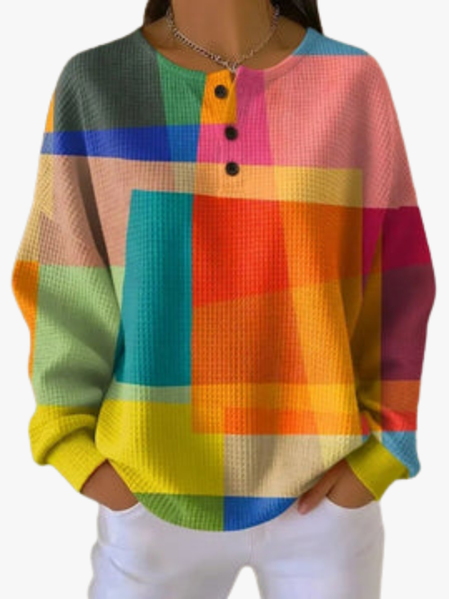 Helvano | Bedruckter Damen-Pullover mit Knöpfen