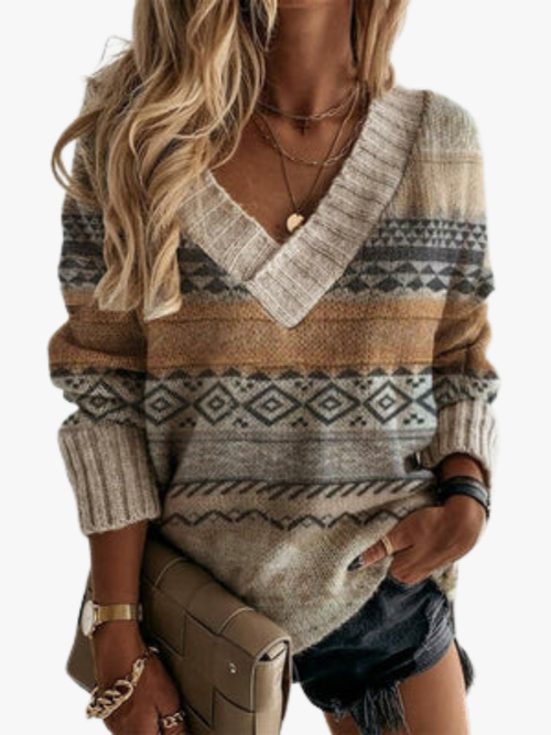 Helvano | Damen Strickpullover im Patchwork-Look in Oliv