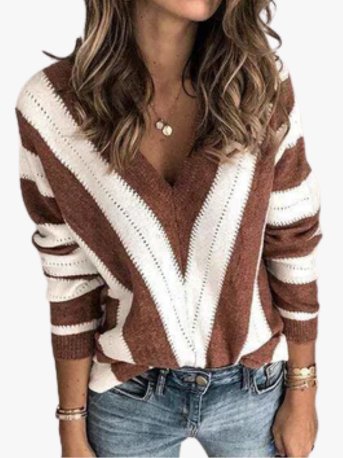 Helvano | Gestreifter Pullover mit V-Ausschnitt für Damen