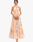 Helvano | Chiffonkleid mit Blumenmuster für Damen in Pfirsich