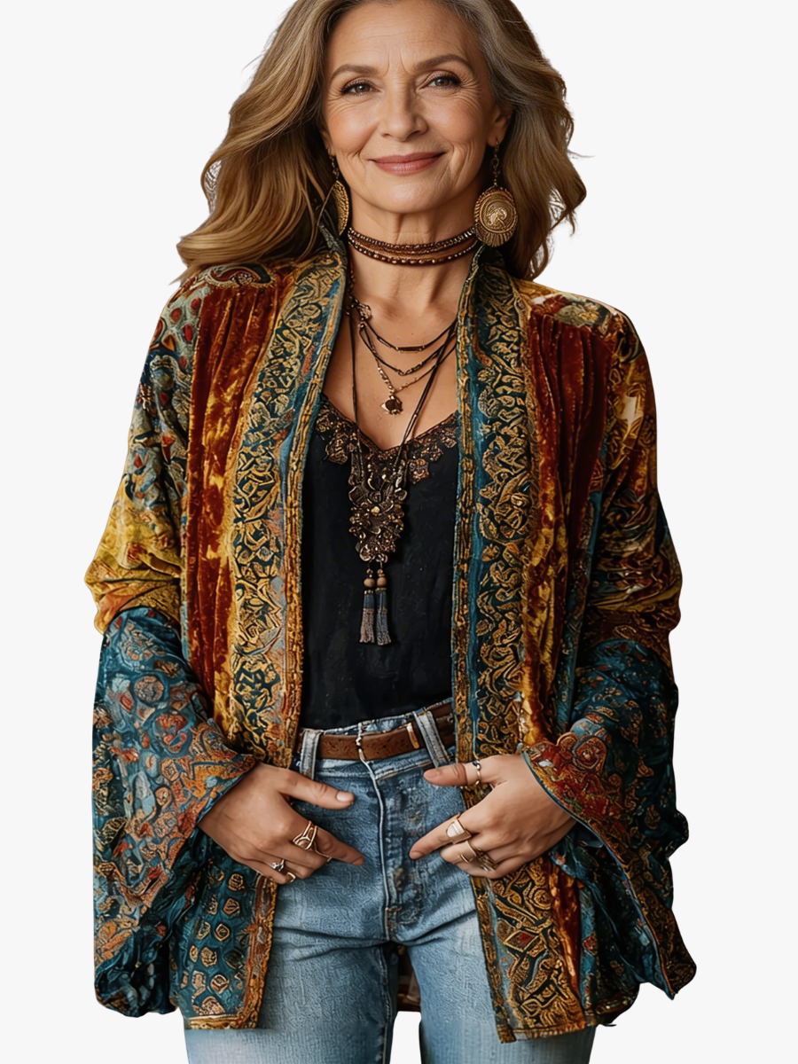 Helvano | Boho-Samtjacke für Damen