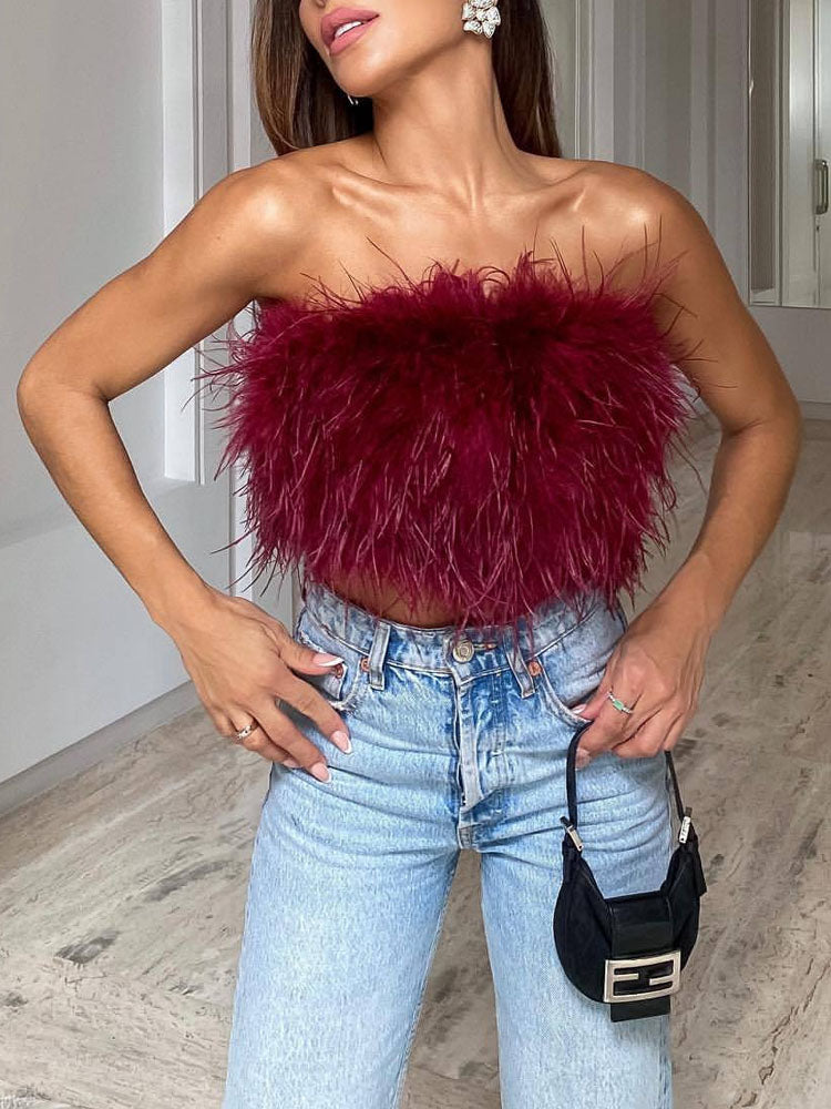 Helvano | Bandeau-Top mit Federn für Damen