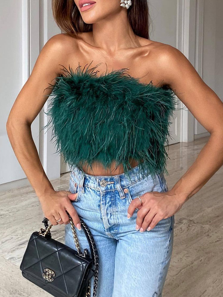 Helvano | Bandeau-Top mit Federn für Damen