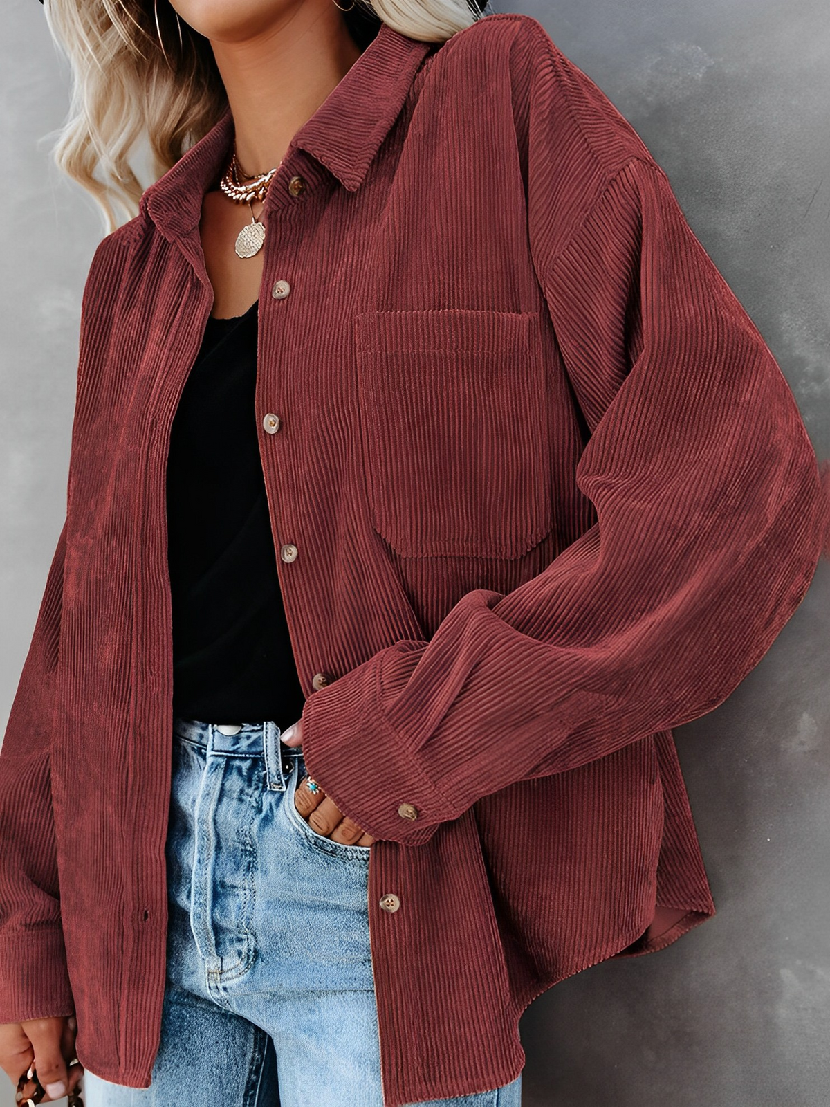 Helvano | Cordjacke mit Knöpfen für Damen