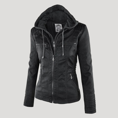Helvano | Damen Kunstlederjacke mit Kapuze