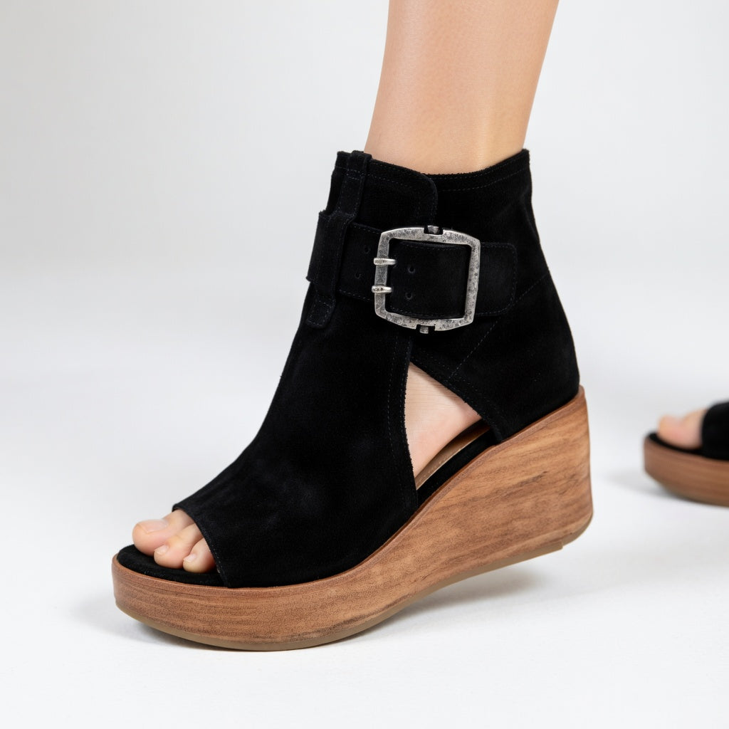 Helvano | Damen Keil-Stiefeletten mit offener Zehe