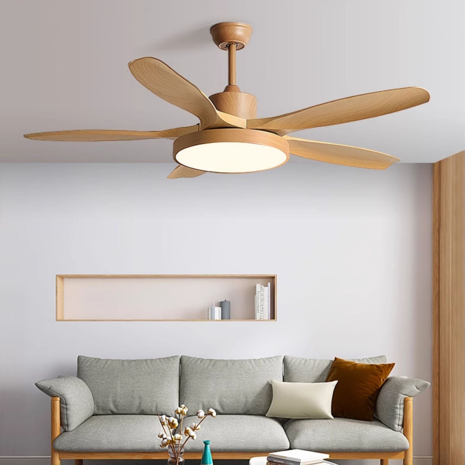 Helvano | Deckenventilator mit Licht in Holzoptik