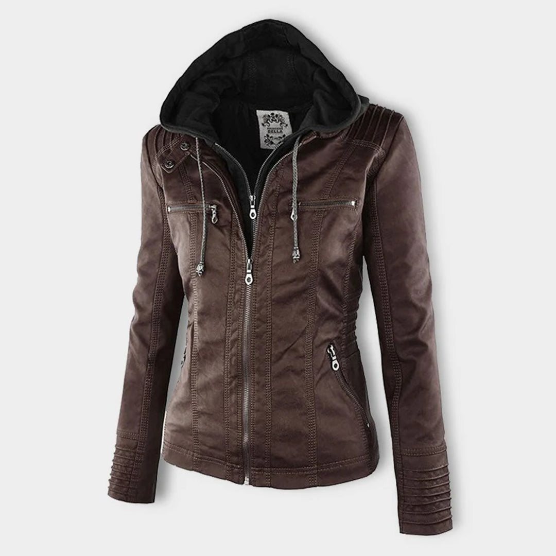 Helvano | Damen Kunstlederjacke mit Kapuze