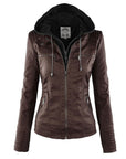 Helvano | Damen Lederjacke mit abnehmbarer Kapuze