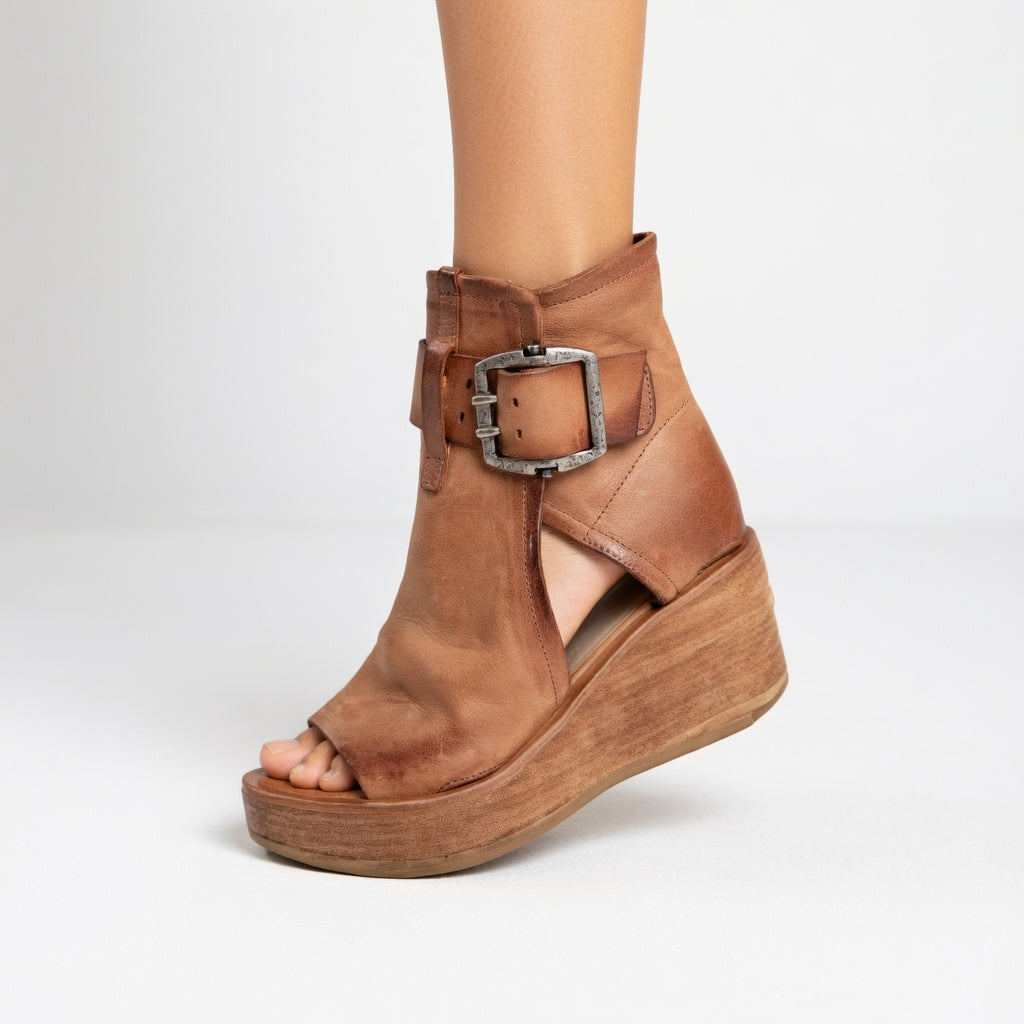 Helvano | Damen Keil-Stiefeletten mit offener Zehe