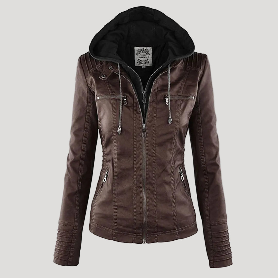 Helvano | Damen Kunstlederjacke mit Kapuze