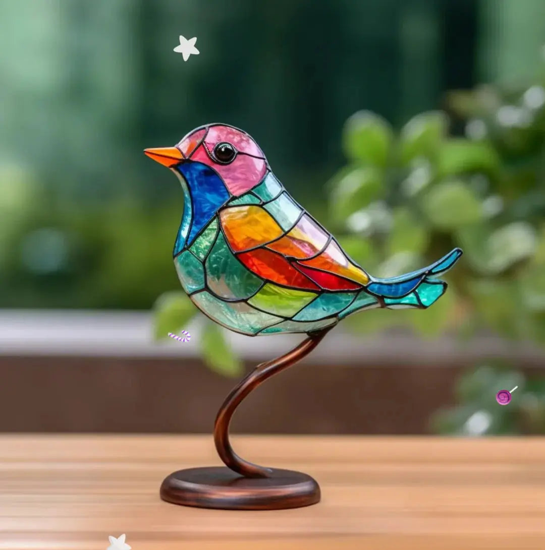 Helvano | Vogel-Fensterdeko aus Buntglas