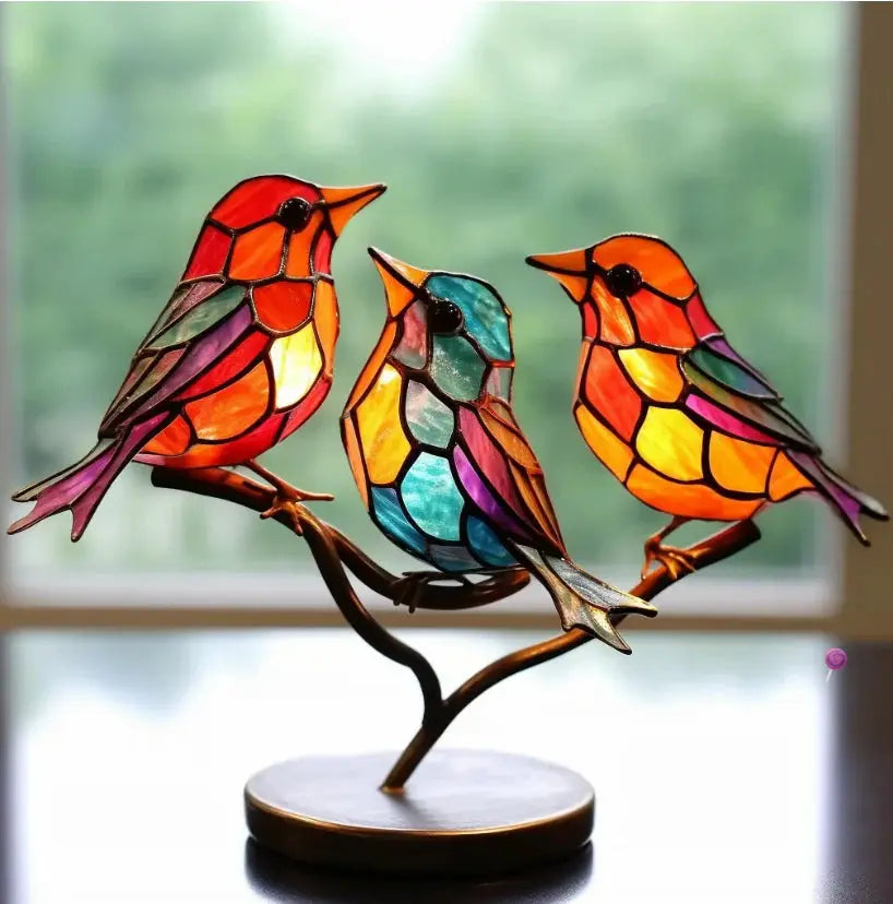 Helvano | Vogel-Fensterdeko aus Buntglas