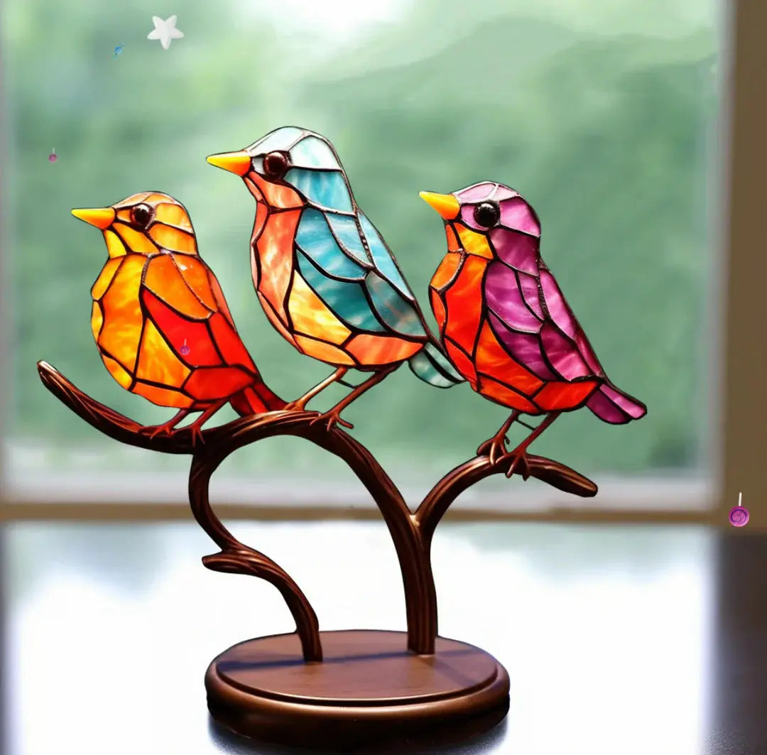 Helvano | Vogel-Fensterdeko aus Buntglas