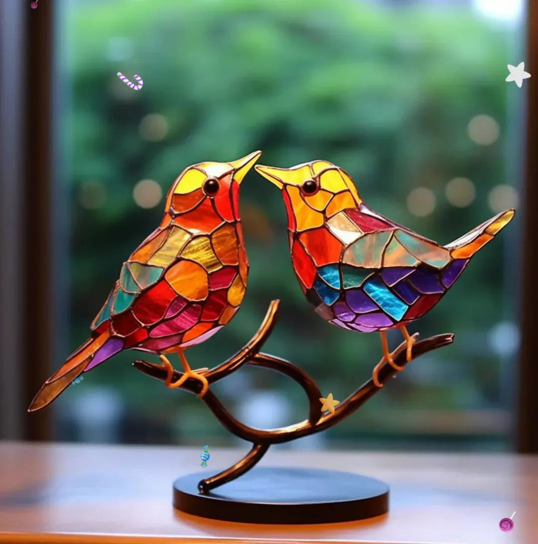 Helvano | Vogel-Fensterdeko aus Buntglas
