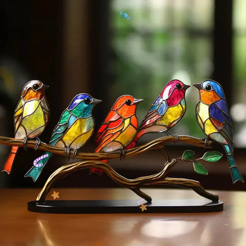 Helvano | Vogel-Fensterdeko aus Buntglas