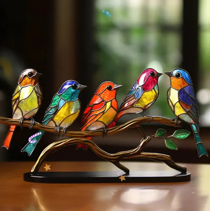 Helvano | Vogel-Fensterdeko aus Buntglas