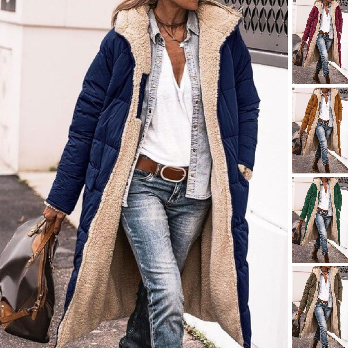 Helvano | Langer Wende-Steppmantel aus Sherpa-Fleece für Damen