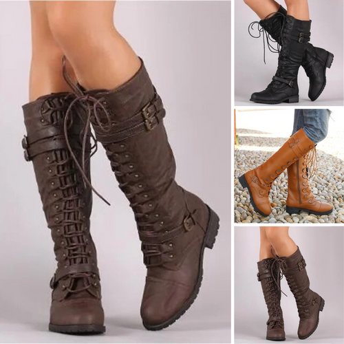 Helvano | Retro-Schnürstiefel mit Schnalle für Damen