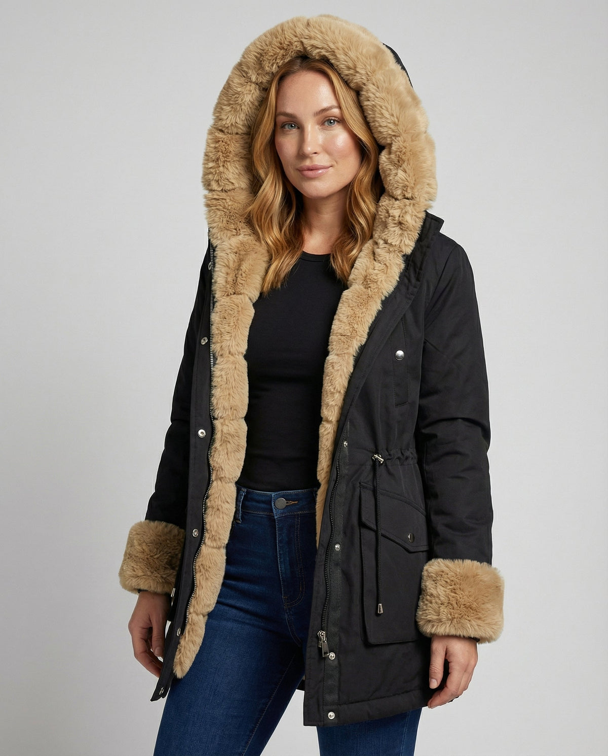 Helvano | Warme Winterjacke mit Pelzfütterung für Damen
