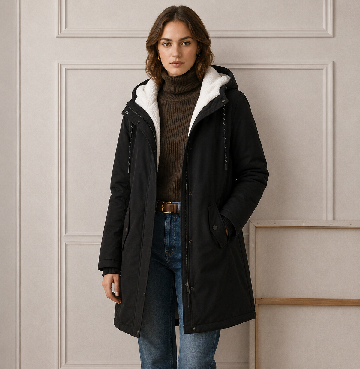Helvano | Warmer Wintermantel mit Kapuze für Damen