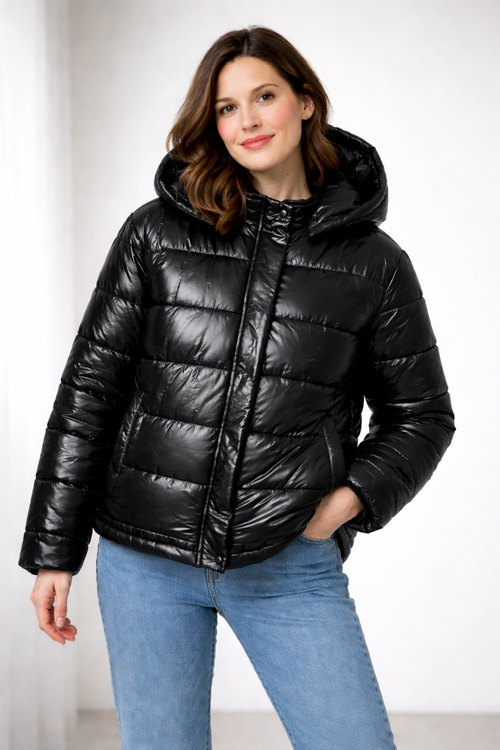Helvano | Glänzende Pufferjacke mit Kapuze für Damen