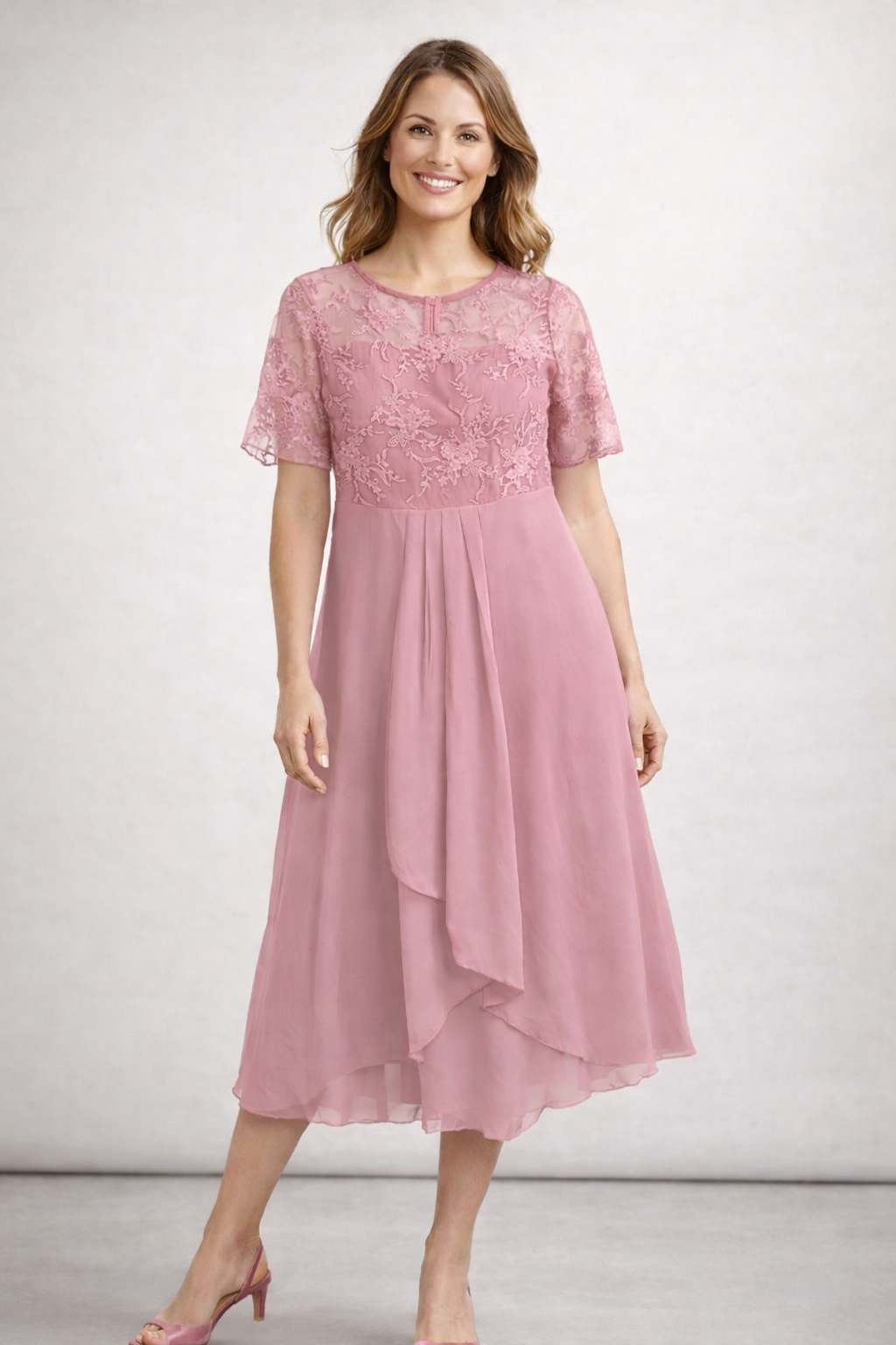 Helvano | Midikleid mit Spitze und Chiffon für Damen