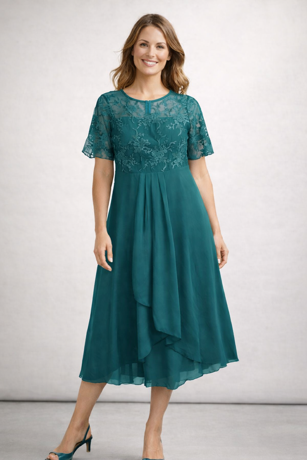 Helvano | Midikleid mit Spitze und Chiffon für Damen