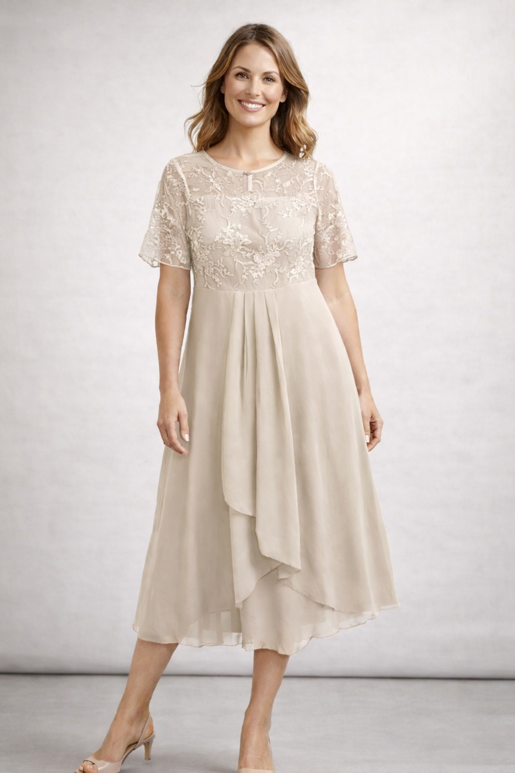 Helvano | Midikleid mit Spitze und Chiffon für Damen