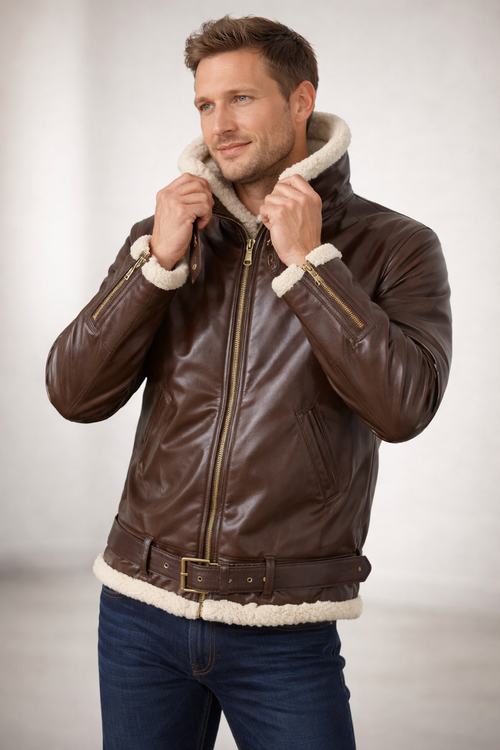Helvano | Pilotenjacke aus Lammfell-Optik für Herren