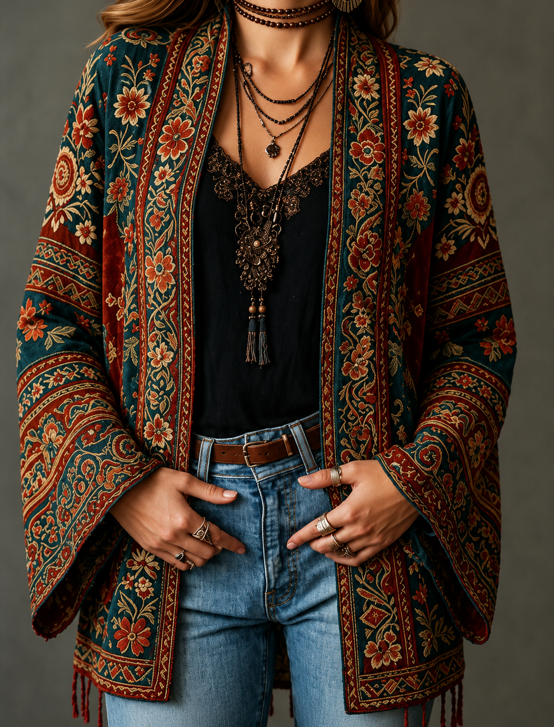 Helvano | Boho-Samtjacke für Damen