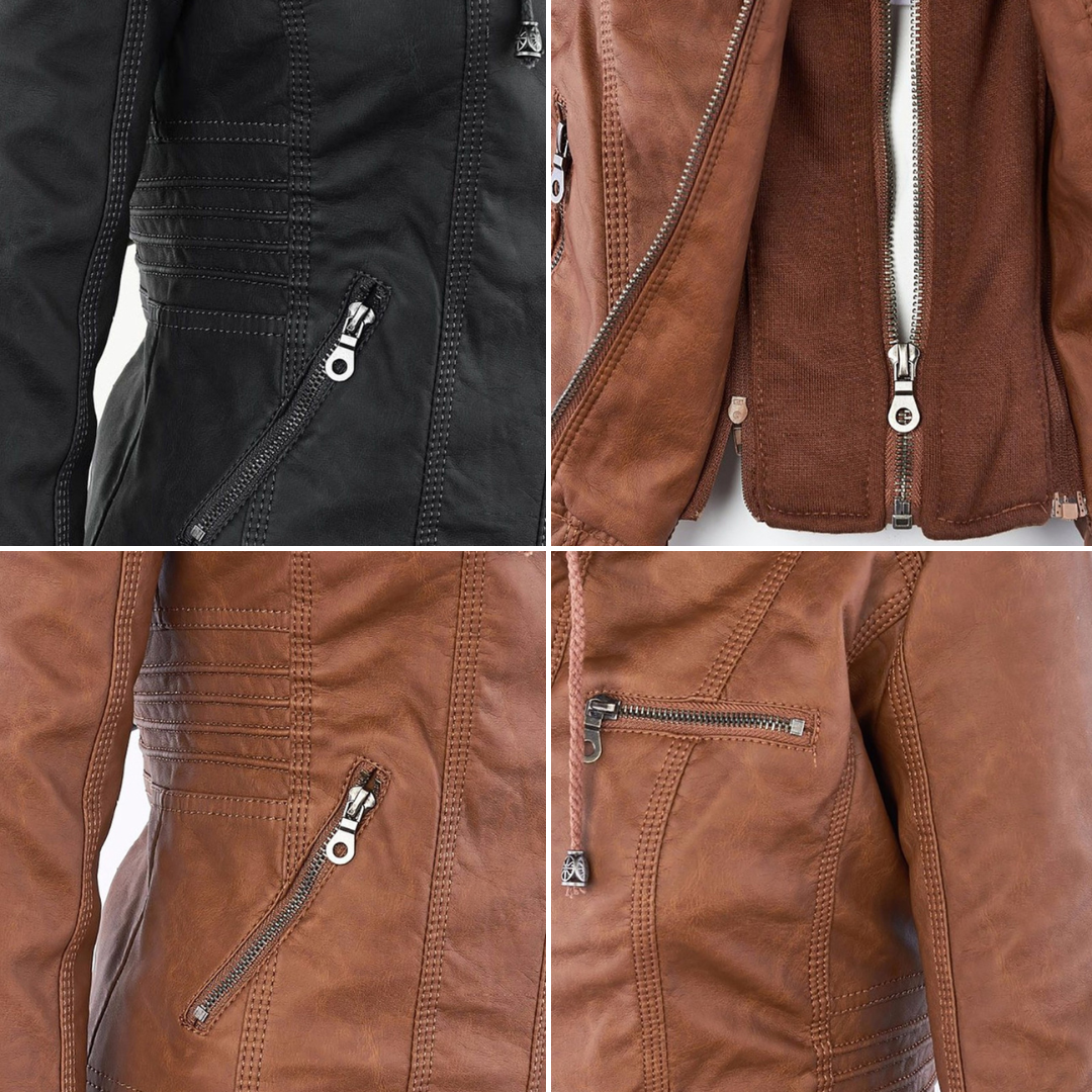 Helvano | Damen Kunstlederjacke mit Kapuze