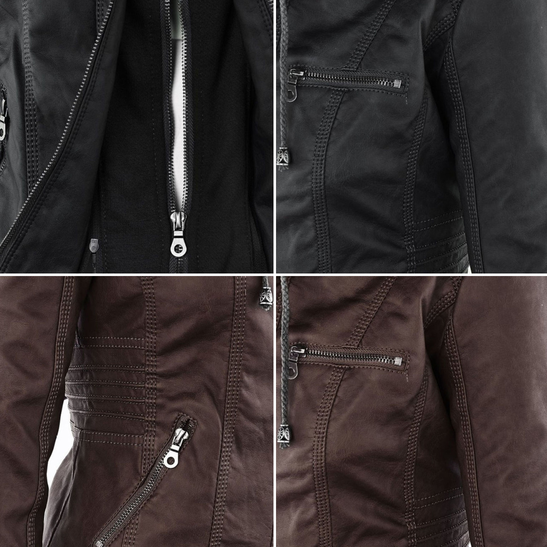 Helvano | Damen Kunstlederjacke mit Kapuze