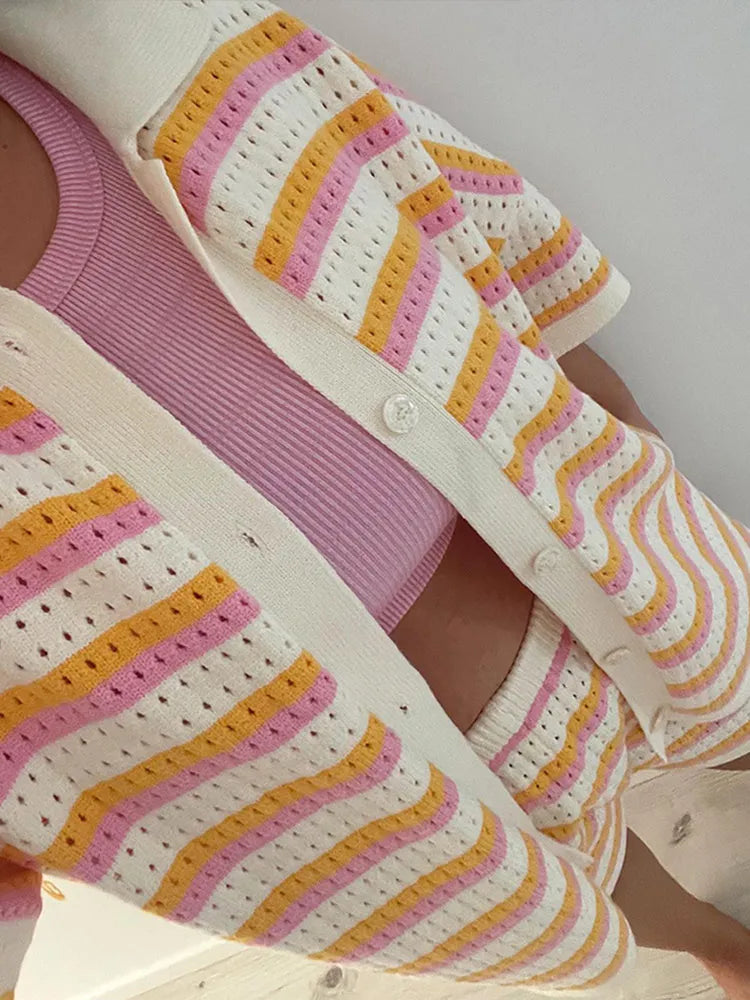 Helvano | 2-teiliges Strickset mit Kontraststreifen für Damen