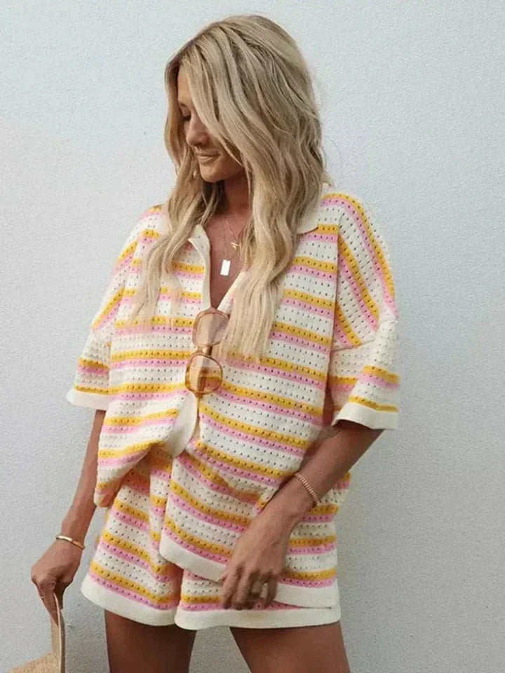 Helvano | 2-teiliges Strickset mit Kontraststreifen für Damen