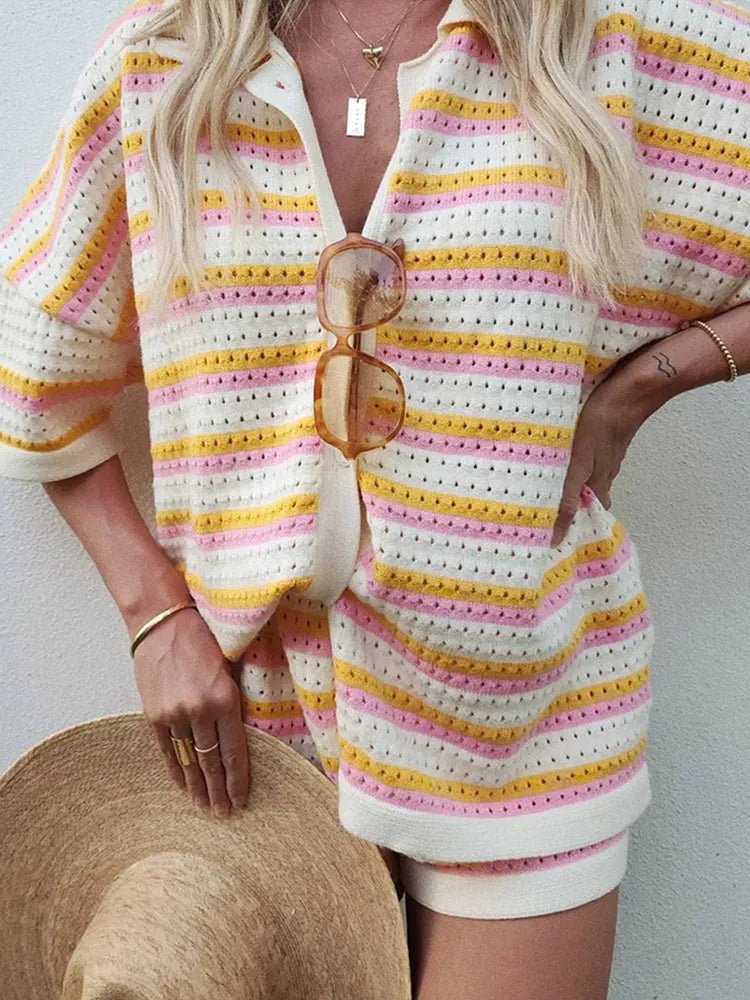 Helvano | 2-teiliges Strickset mit Kontraststreifen für Damen