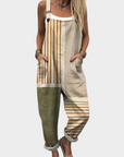 Helvano | Gestreifter Latzhosen-Jumpsuit für Damen in Beige