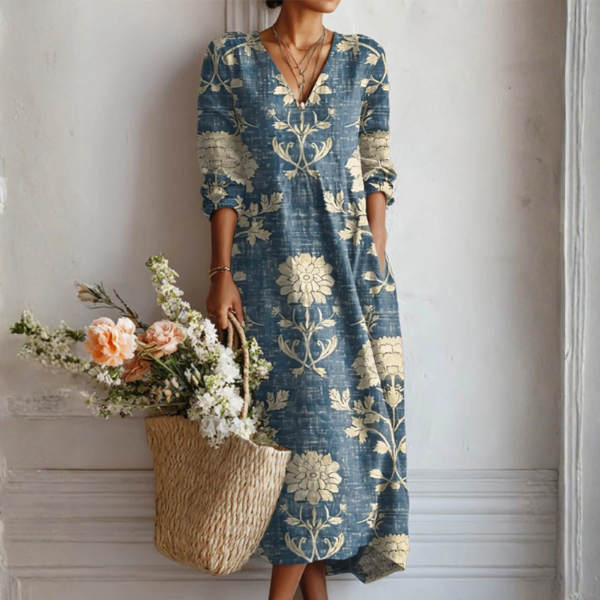 Helvano | Geblümtes Leinen-Midikleid für Damen