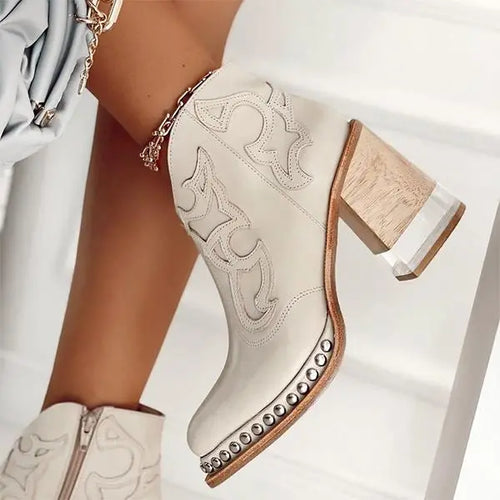 Helvano | Bestickte Stiefel mit Blockabsatz für Damen