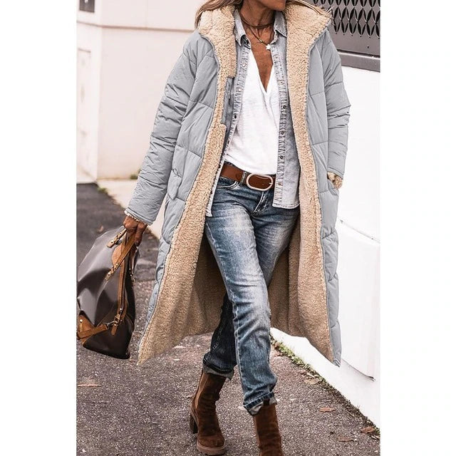 Helvano | Langer Wende-Steppmantel aus Sherpa-Fleece für Damen