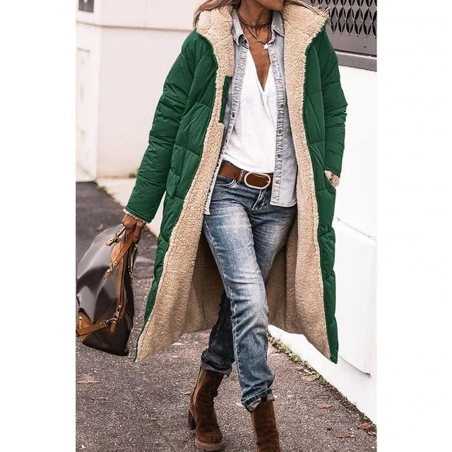 Helvano | Langer Wende-Steppmantel aus Sherpa-Fleece für Damen