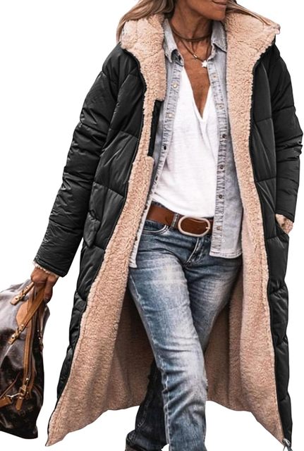 Helvano | Langer Wende-Steppmantel aus Sherpa-Fleece für Damen