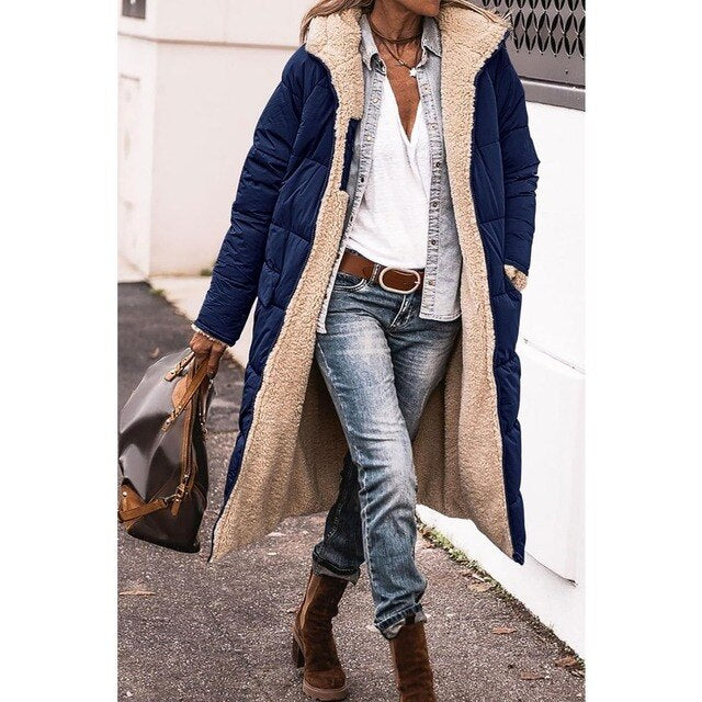 Helvano | Langer Wende-Steppmantel aus Sherpa-Fleece für Damen