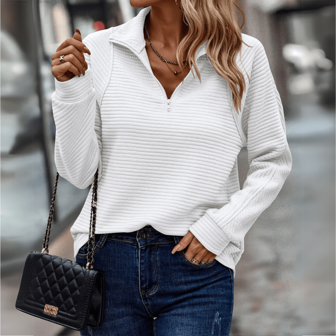 Helvano | Damen Rippstrick-Pullover mit Half-Zip