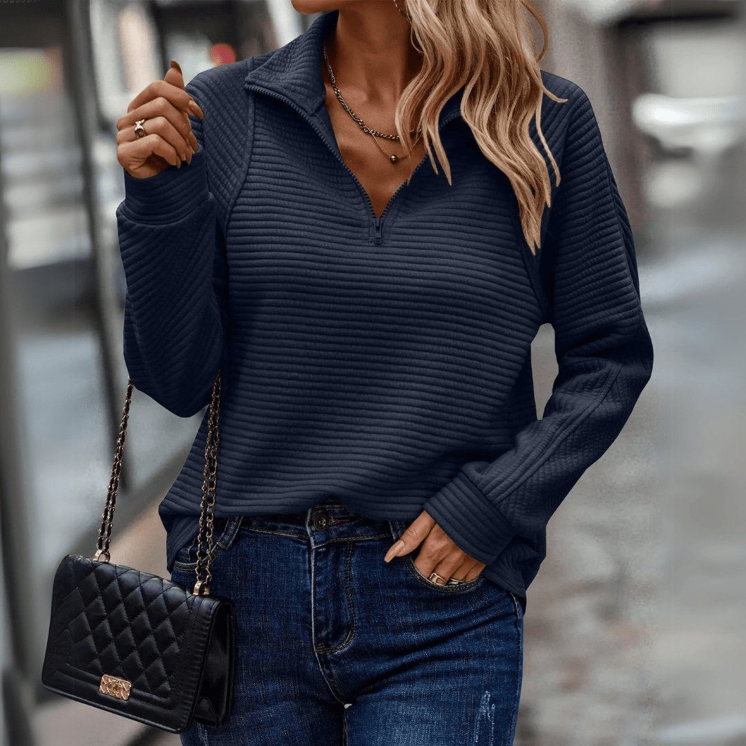 Helvano | Damen Rippstrick-Pullover mit Half-Zip