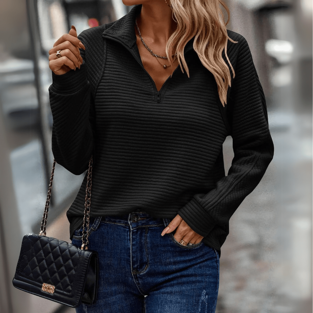 Helvano | Damen Rippstrick-Pullover mit Half-Zip