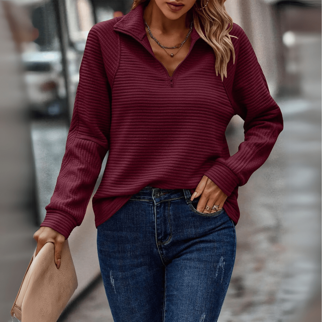 Helvano | Damen Rippstrick-Pullover mit Half-Zip