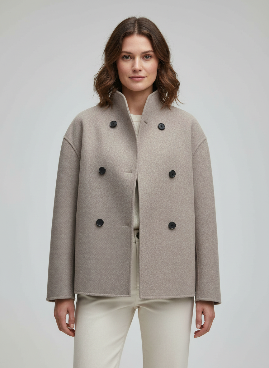 Helvano | Kurze Wolljacke mit Stehkragen für Damen in Beige
